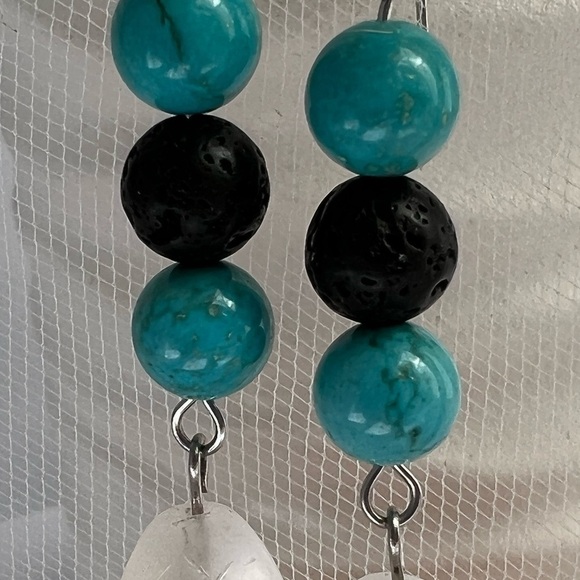 TURQUOISE & Lava Stone Beaded Stainless Steel Earrings - Picture 2 of 10